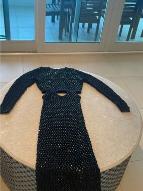 Black Beaded Knit Two-Piece Dress Set